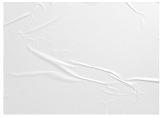 white paper wrinkled poster template ,blank glued creased paper sheet mockup.white poster mockup on wall. empty paper mockup