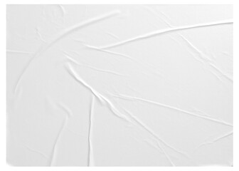 white paper wrinkled poster template ,blank glued creased paper sheet mockup.white poster mockup on wall. empty paper mockup