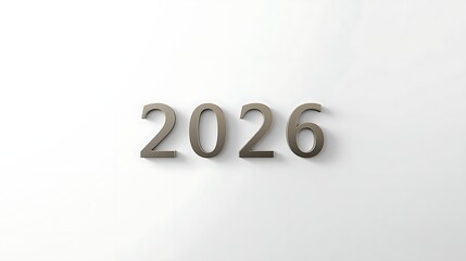 Minimalist white background with clean metallic 2026 digits and soft shadowing, modern Scandinavian design aesthetic.