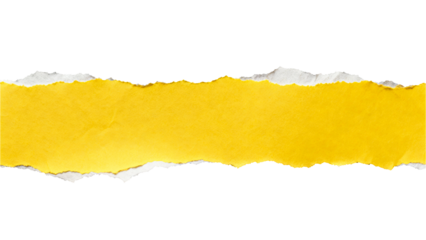 Yellow torn paper strip with rough ripped edge on white background, creative textured element for design and layout  