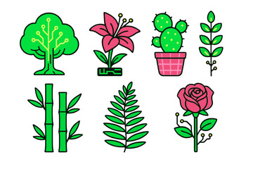 Collection of vibrant plant and flower illustrations showcasing nature's beauty in simple designs