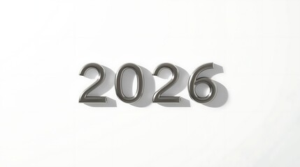 Minimalist white background with clean metallic 2026 digits and soft shadowing, modern Scandinavian design aesthetic.