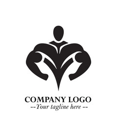 Man With Muscle Logo Symbol in Black on White Background for Strong Bold Fitness Branding Design Art