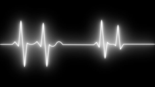 Neon Digital Heartbeat Plus dark screen, Heart beat electric neon line color animation glowing neon White  color heart pulse rate monitor animation electrocardiogram Neon light line . 