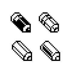 Set of pixel-style pencil icons, retro 8-bit design, perfect for notes, writing tools, edit actions, UI elements, creative apps, digital planners, and pixel-art game interfaces.