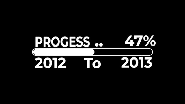 A person in a dark suit touches a progress bar with percentage 0 to 100 on a black background, showing progress from 2012 to 2013.