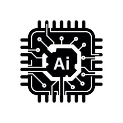 Artificial intelligence processor chip icon with polygon core and dense symmetrical circuit lines representing modern digital technology