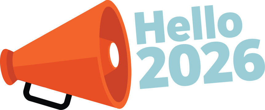 Exciting announcement for 2026 New year's celebration with vibrant retro megaphone for upcoming events and promotions to celebrate the future year - Powered by Adobe