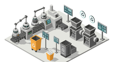 Obraz premium Modern automated recycling plant for sustainable waste management, showcasing circular economy technology and eco-friendly solutions for environmental responsibility