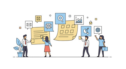 Dynamic team collaborating on strategy with data and insights, modern business brainstorming session, perfect for corporate presentations and marketing materials