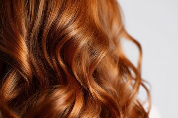Naklejka premium High-detail hair care shot: red hair, waves, extensions, isolated on white