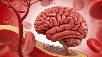 Human Brain And Blood Cells In Arterial System cerebrum