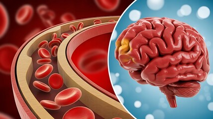 Human Brain and Blood Vessel Cross- Section with Red Blood Cells
