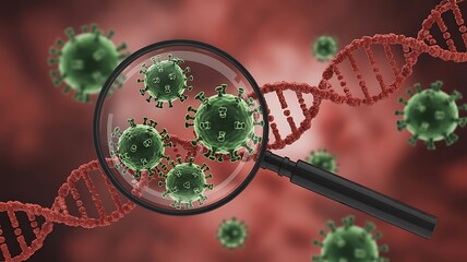 Magnifying Glass Over Coronavirus and DNA covid19