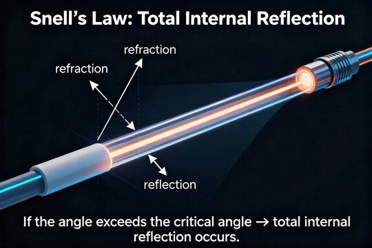 Total Internal Reflection Diagram Showing Snell�s Law in Optical Fiber