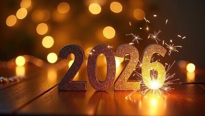 Silvester Sylvester 2026 New year New Year's Eve Party background banner panorama illustration - Abstract gold firework fireworks on dark green texture with bokeh lights