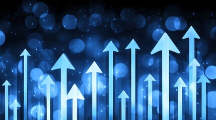 Digital Abstract Blue Circles Rising Towards Achievement with Arrow Growth and Upward Movement