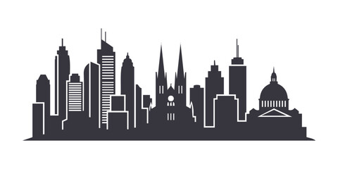 Naklejka premium Black city vector graphic on a white backdrop