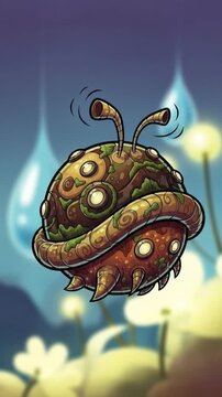 Mysterious alien creature with glowing eyes and antennae floating.