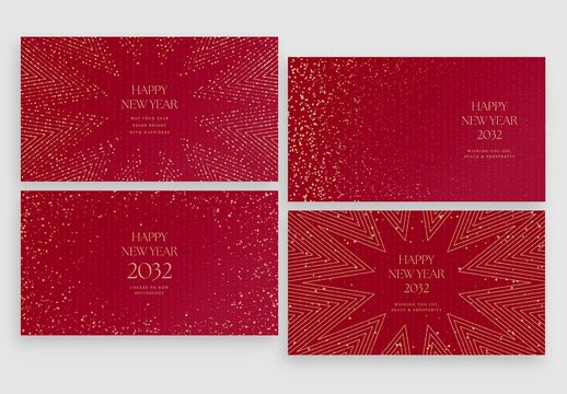 Happy New Year Background Templates for NYE Poster, Flier & Social Media Post Layouts, in Luxe Minimalist Red & Gold
