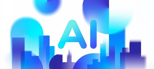 Blue Gradient Smart City Concept, AI, Typography Merging, Skyline Silhouette, Illustration, Urban Technology, Estate Banner, Fintech, Digital Transformation, Business, Cloud Computing, Data Network