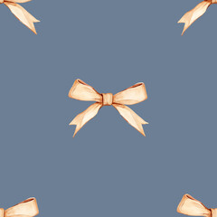 Elegant Seamless Pattern with Decorative Golden Bows for Wedding, Gift Wrap and Textile Design