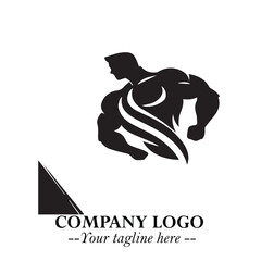 Obraz premium Man With Muscle Logo Symbol in Black on White Background for Strong Bold Fitness Branding Design Art