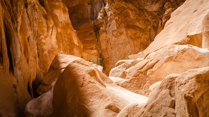 landscape of rocky mountains and desert and sky on a sunny day in Egyp