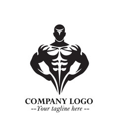 Man With Muscle Logo Symbol in Black on White Background for Strong Bold Fitness Branding Design Art