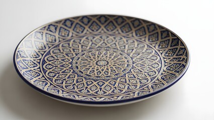 Decorative ceramic plate with intricate geometric pattern on a white background
