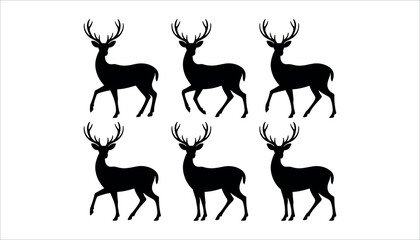 Six black deer silhouettes with antlers on a white background vector