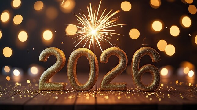 Silvester Sylvester 2026 New year New Year's Eve Party background banner panorama illustration - Abstract gold firework fireworks on dark green texture with bokeh lights