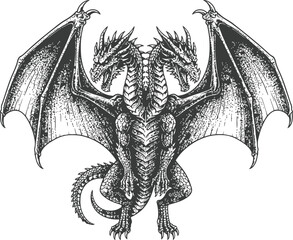 Three-headed dragon silhouette with outstretched wings and powerful body