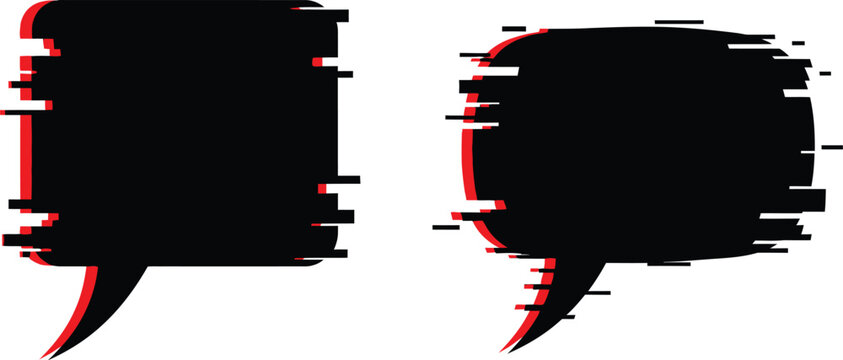 Two black distorted speech bubbles on white background for graphic design - Powered by Adobe