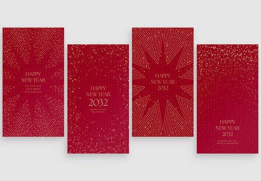 Happy New Year Background Templates for NYE Poster, Flier & Social Media Post Layouts, in Luxe Minimalist Red & Gold