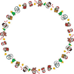 Boarder line Cute Christmas Santa and Snowman Cartoon Icon Set