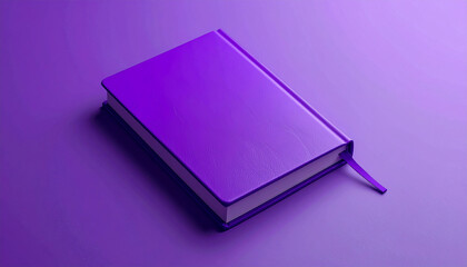 A purple book with a ribbon bookmark on a purple surface.