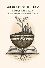 Ink Sketch of Soil Layers Growing from a Book &ndash; World Soil Day 2025