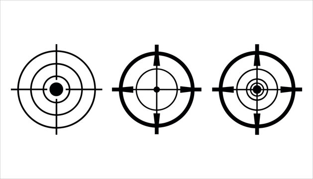 Three black crosshair reticles on a white background target focus