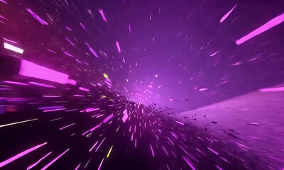 Abstract digital art depicting a vibrant purple and pink light streaks and particles moving rapidly through a dark cosmic void creating a sense of speed and motion - Powered by Adobe