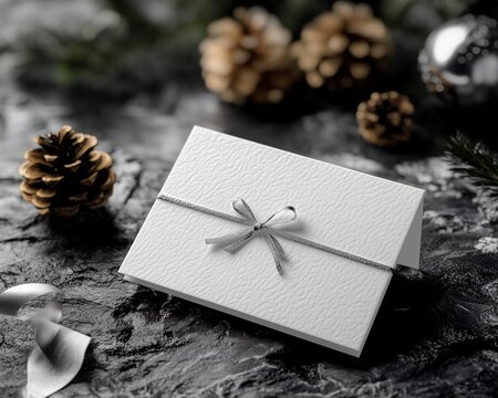 Happy New Year Minimal Greeting Card 2026 on textured paper mockup with embossed silver foil and minimal design  - Powered by Adobe