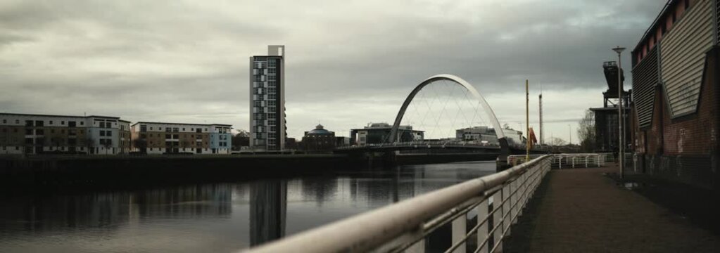 Cinematic Anamorphic 50mm Ultra-Wide: Cinematic Anamorphic 50mm Ultra-Wide: Squinty Bridge Clyde Arc  River Clyde Waterfront clear water cloud sky 