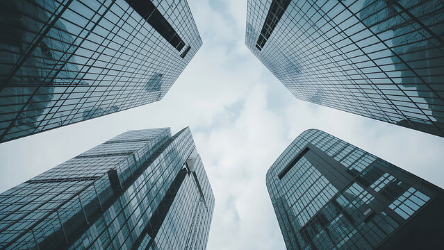 Modern architecture glass skyscrapers reaching for the sky, financial district