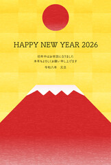 2026年午年の年賀状、赤富士と初日の出