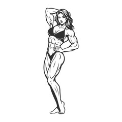 Muscular Female Bodybuilder Posing in Line Art Style