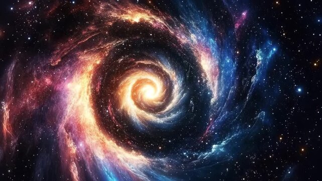 Galactic spiral showcasing vibrant colors and cosmic features in a star-filled universe