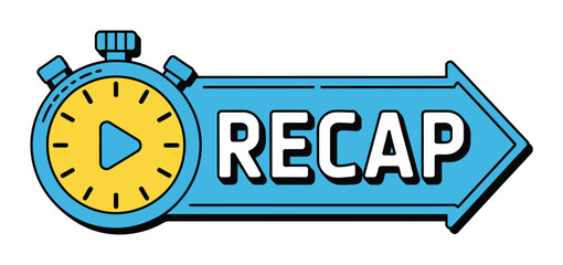 Recap icon with stopwatch and play button indicates review or summary