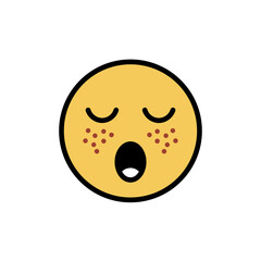 Fototapeta premium Sad Yellow Emoji Face With Closed Eyes And Downturned Mouth Flat Vector Art Minimalist Clean Sticker On Black Background