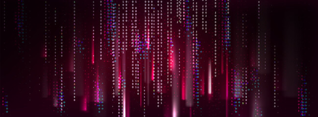 Fototapeta na wymiar Red binary code background with cyber breach data matrix. Digital hacker attack warning with streaming numbers and malware threat elements. Technology security concept with dark futuristic design.
