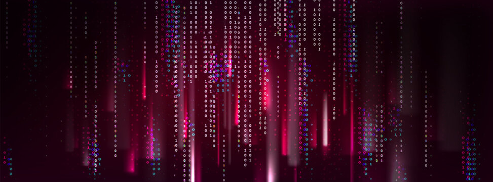 Red binary code background with cyber breach data matrix. Digital hacker attack warning with streaming numbers and malware threat elements. Technology security concept with dark futuristic design.